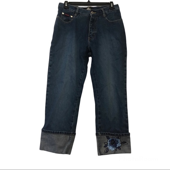 Fubu Embroidered Cropped Dark Wash Jeans - Picture 1 of 6